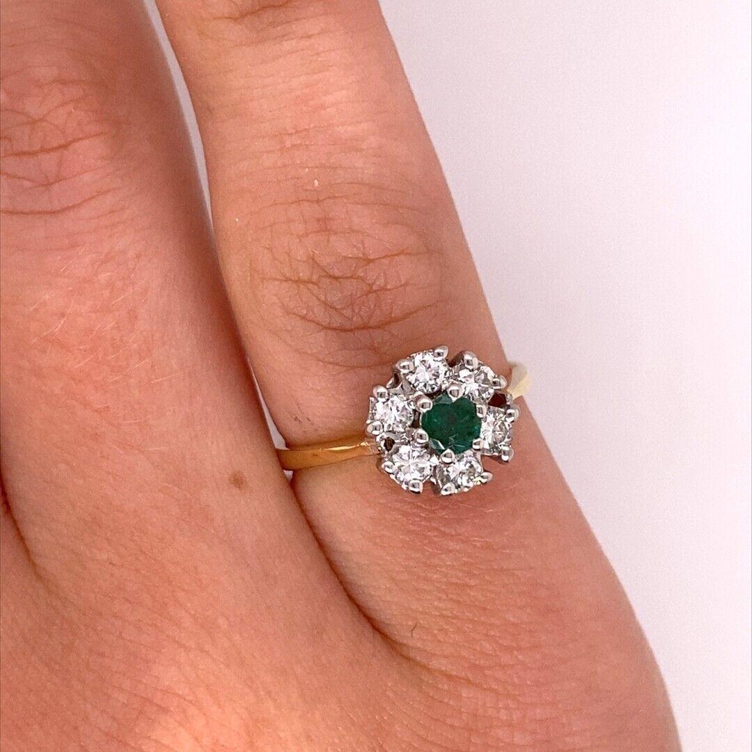 Emerald+Diamond Cluster Ring Set w/ 0.30ct Diamonds in 18ct Yellow & White Gold For Sale 1