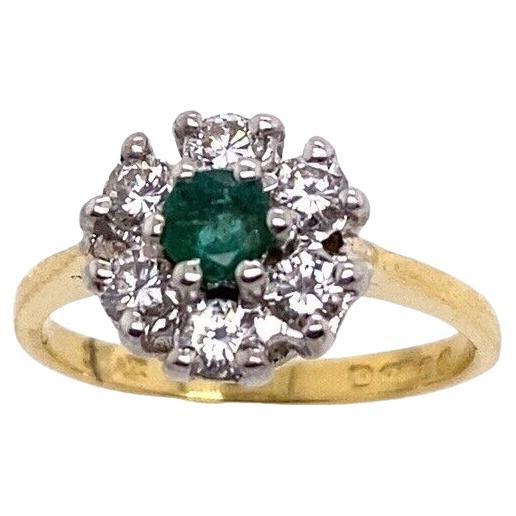 Emerald+Diamond Cluster Ring Set w/ 0.30ct Diamonds in 18ct Yellow & White Gold For Sale
