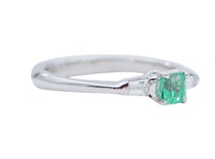 Emerald, Diamonds, 14 Karat White Gold Ring