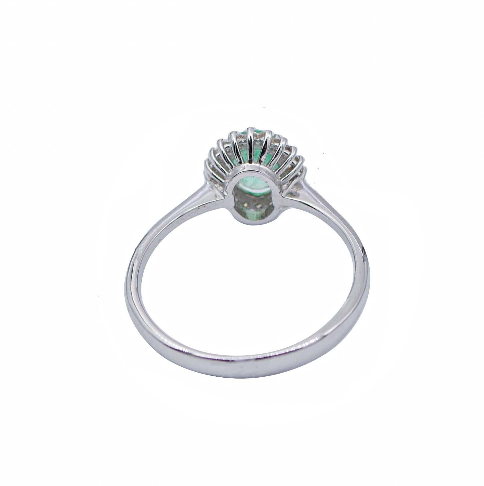 Mixed Cut Emerald, Diamonds, 18 Karat White Gold Modern Ring For Sale