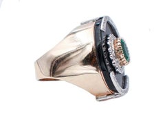 Emerald, Diamonds, Onyx, 14 Karat Rose and White Gold Ring