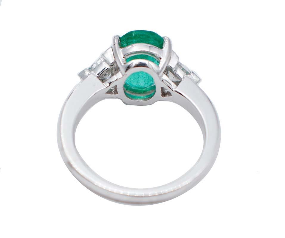 Retro Emerald, Diamonds, Platinum Ring For Sale