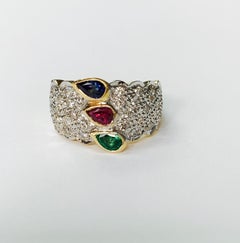 Emerald, Ruby, Blue Sapphire and Diamond Engagement Ring in 14k White Gold