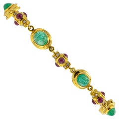 Emeralds 10 Carat Rubies 1.8 Carat Diamonds 1.2 Carat Bracelet 18 Karat Gold