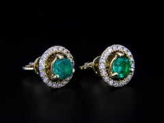Boucles d'oreilles en or 14k avec émeraudes. Boucles d'oreilles de vestes amovibles en émeraude ronde