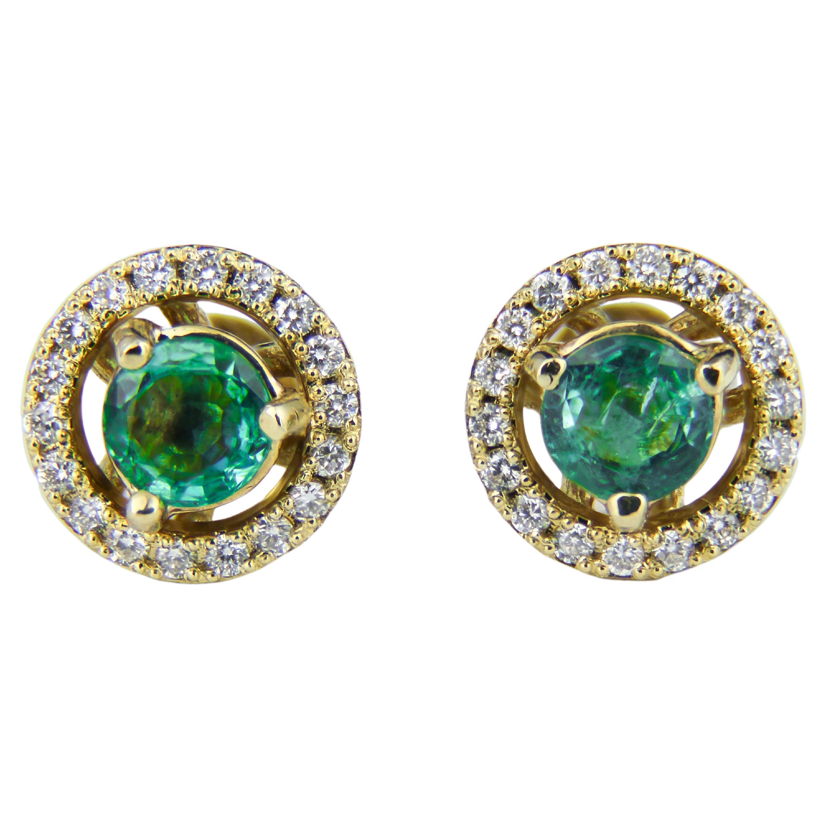 Emeralds 14k Gold Earrings Studs, Removable Jackets Round Emerald Earrings