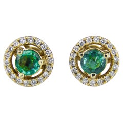 Used Emeralds 14k Gold Earrings Studs, Removable Jackets Round Emerald Earrings