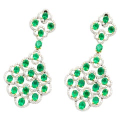 Emeralds 24 Carat and Diamonds 6 Carat Earrings Made in Italy 18 Karat Gold