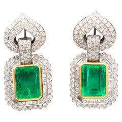 Emeralds 40+ Carat and Diamonds 12.5 Carat Earrings 18 Karat White Gold