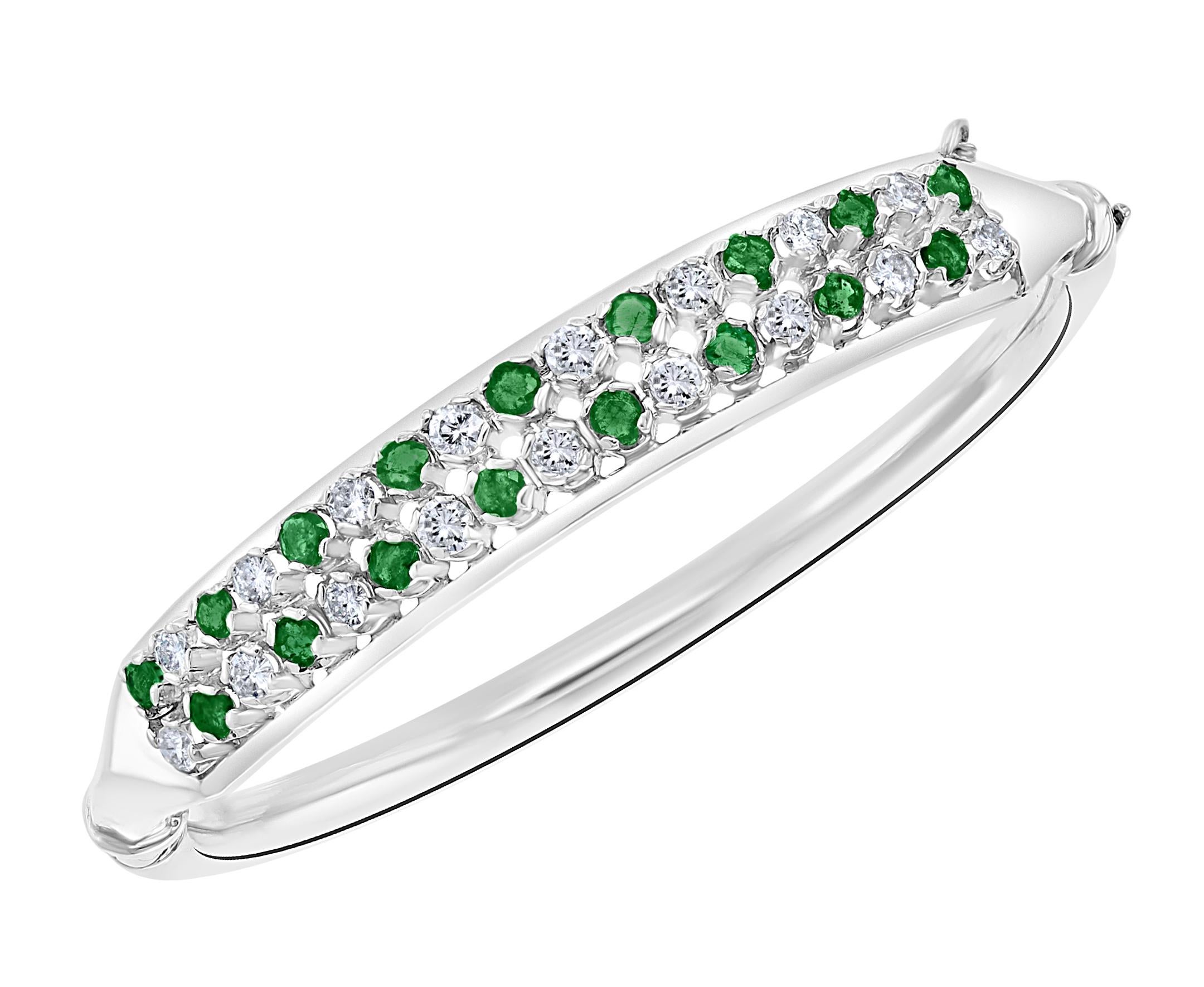Emerald Cut Emeralds and Diamonds 14 Karat White Gold 20 Grams Bangle /Bracelet