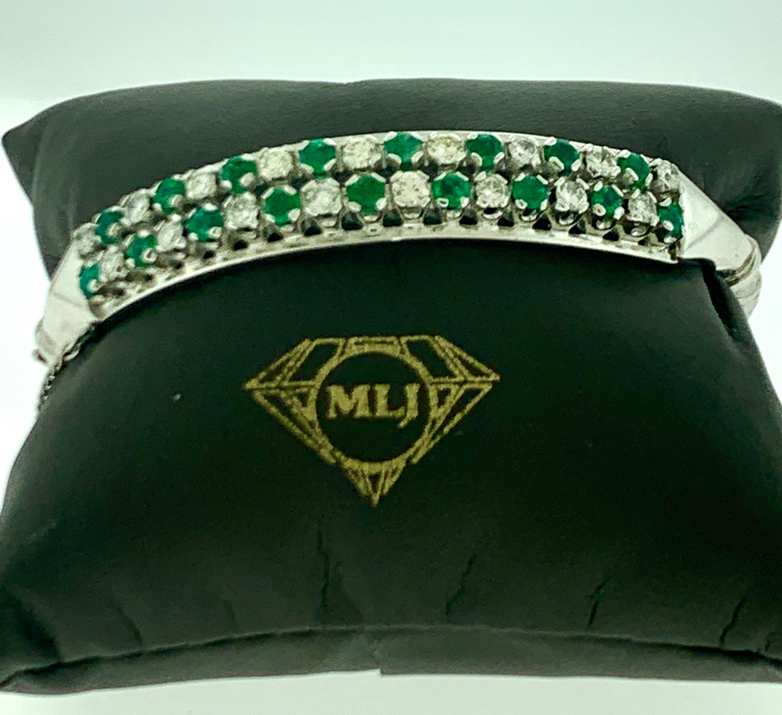 Women's Emeralds and Diamonds 14 Karat White Gold 20 Grams Bangle /Bracelet