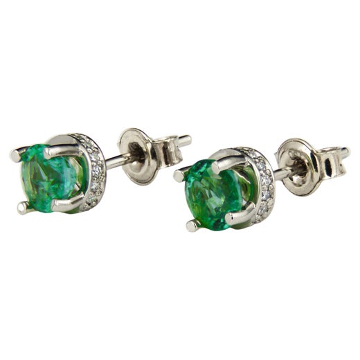 Emeralds and Diamonds 14k Gold Earrings Studs For Sale at 1stDibs