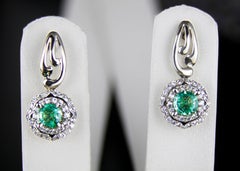 Emeralds and Diamonds 14k Gold Earrings Studs.  Round Emerald Earrings Studs