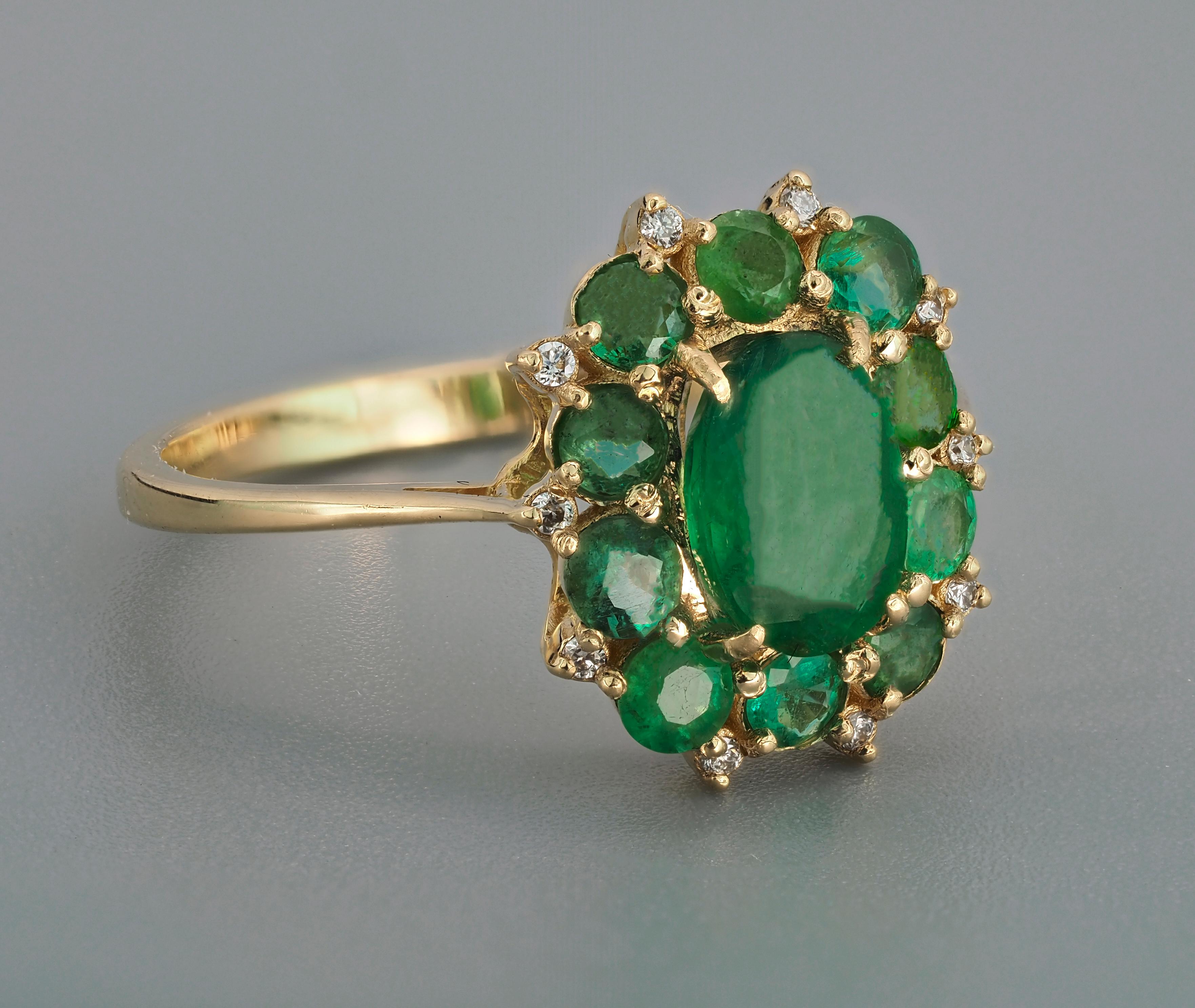 Emeralds and Diamonds 14k Gold Ring In New Condition In Istanbul, TR