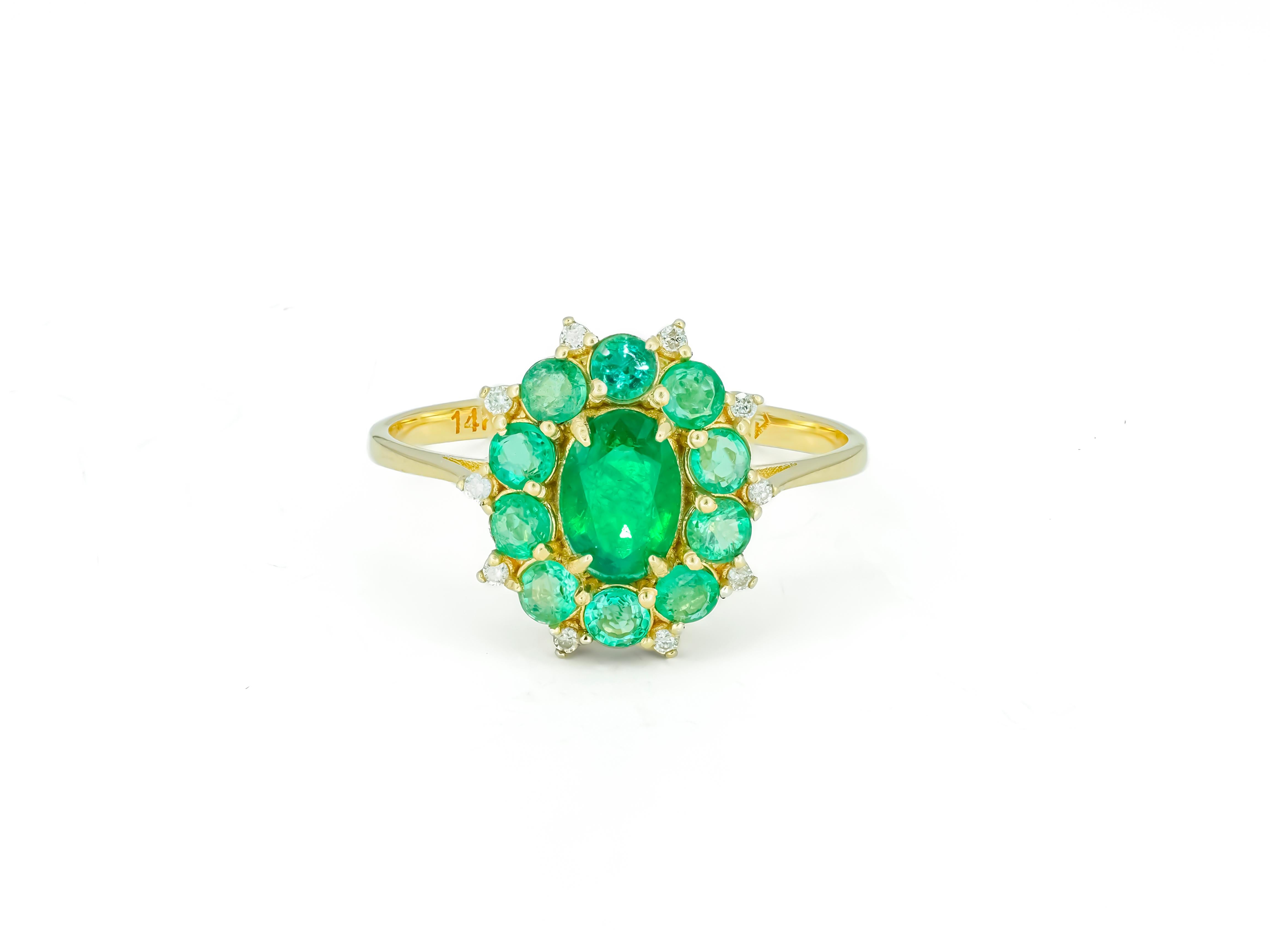 For Sale:  Emeralds and Diamonds 14k gold ring 7