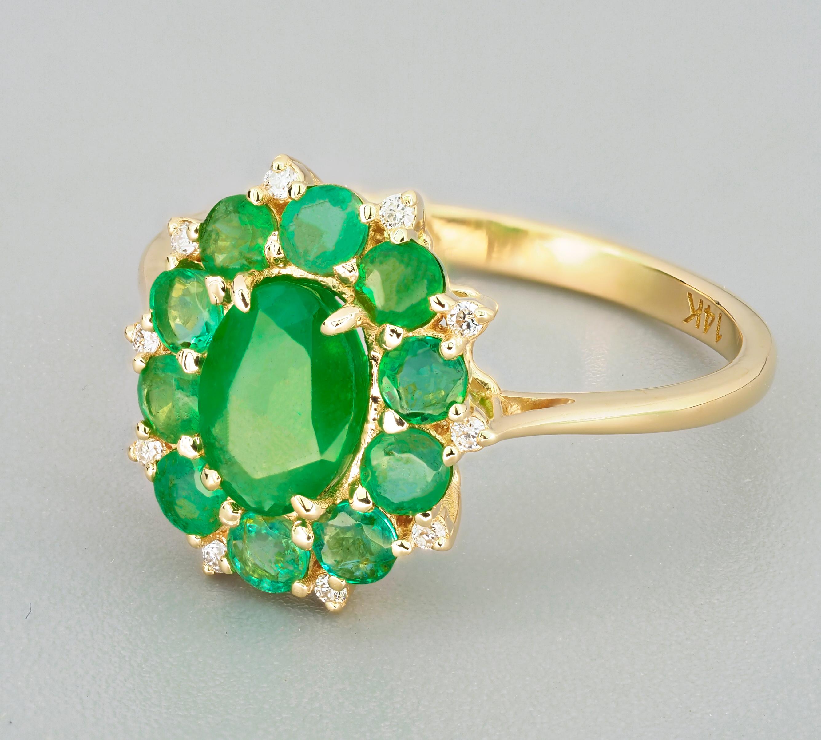 Emeralds and Diamonds 14k Gold Ring 2