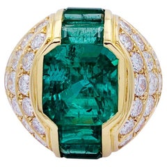 Emeralds and Diamonds Dome Ring