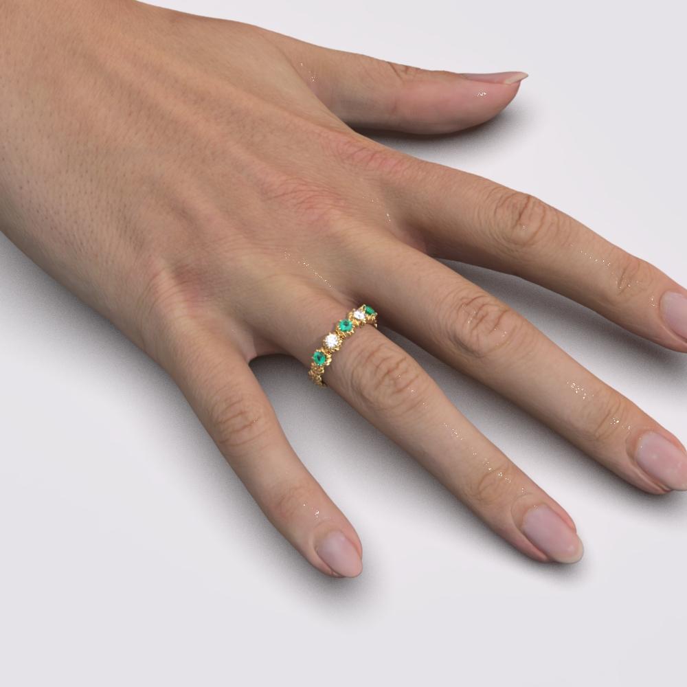 For Sale:  Emeralds and Diamonds Eternity 14k Gold Ring Made in Italy | Oltremare Gioielli  2