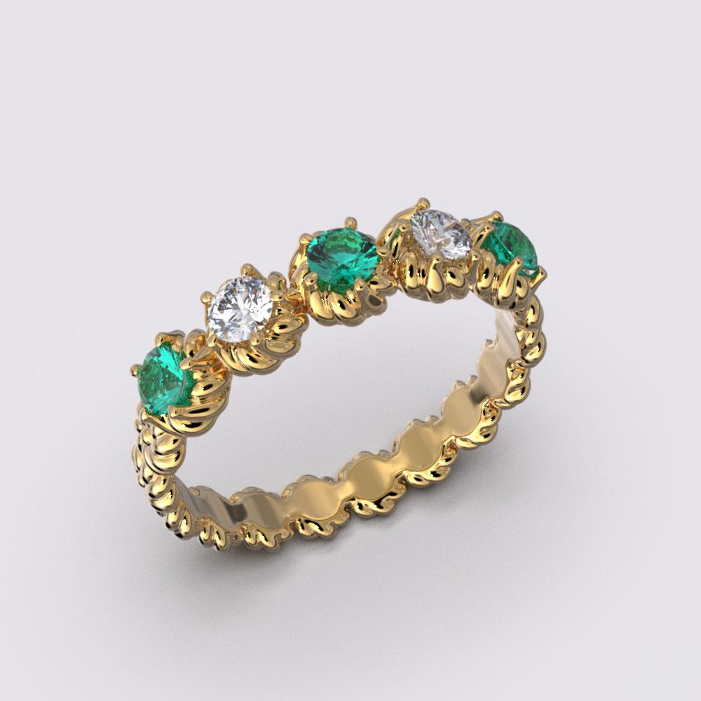 For Sale:  Emeralds and Diamonds Eternity 14k Gold Ring Made in Italy | Oltremare Gioielli  4