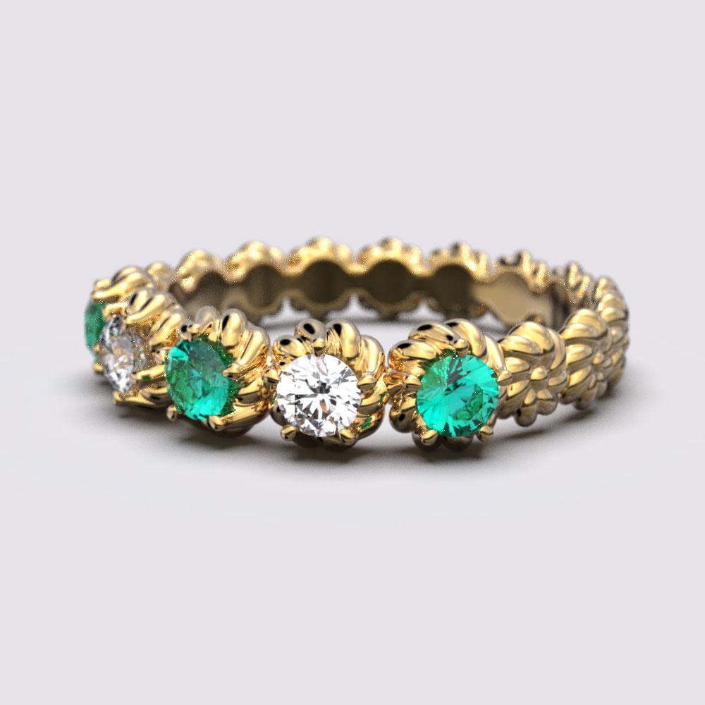 For Sale:  Emeralds and Diamonds Eternity 14k Gold Ring Made in Italy | Oltremare Gioielli  5