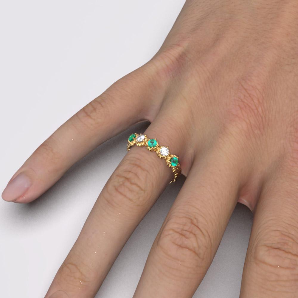 For Sale:  Emeralds and Diamonds Eternity 14k Gold Ring Made in Italy | Oltremare Gioielli  6