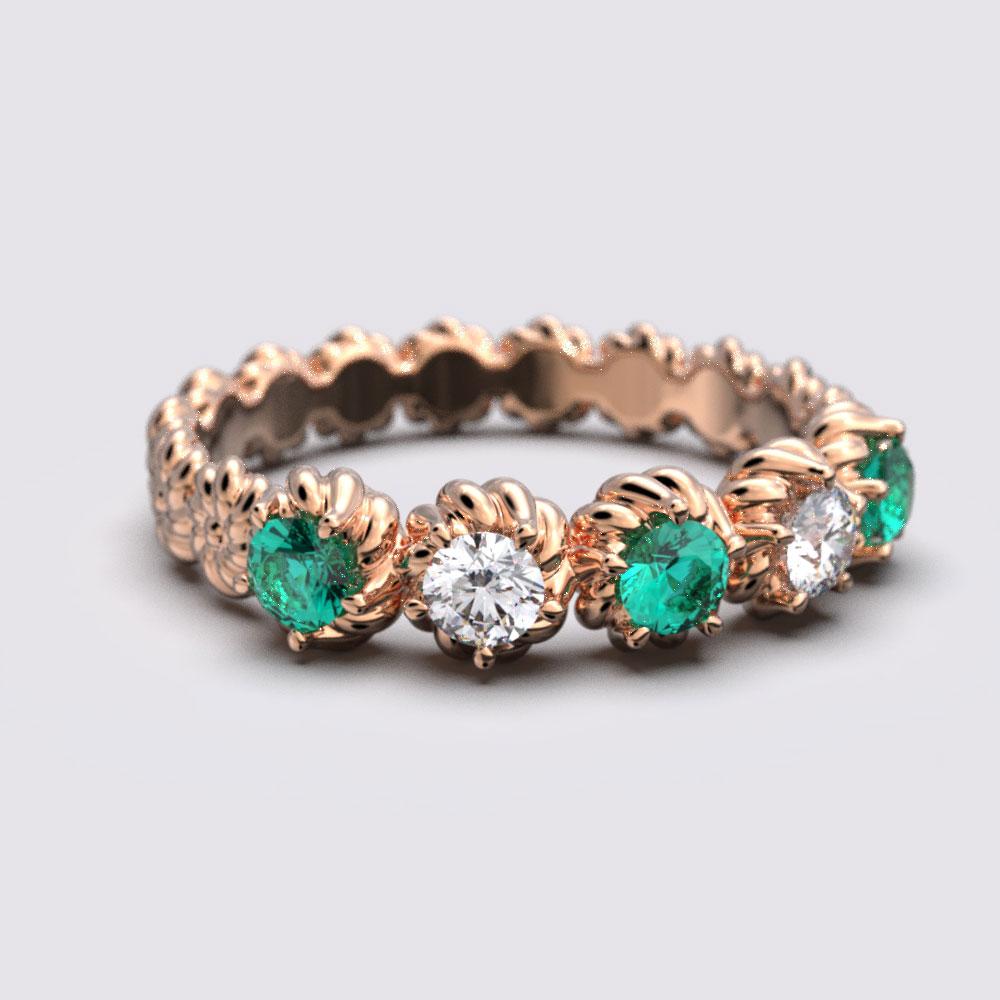 For Sale:  Emeralds and Diamonds Eternity 14k Gold Ring Made in Italy | Oltremare Gioielli  8