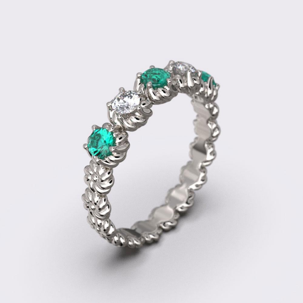 For Sale:  Emeralds and Diamonds Eternity 14k Gold Ring Made in Italy | Oltremare Gioielli  9
