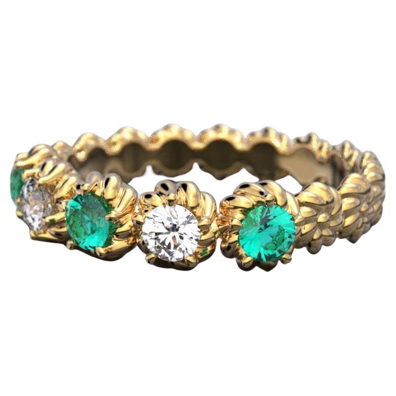 For Sale:  Emeralds and Diamonds Eternity 14k Gold Ring Made in Italy | Oltremare Gioielli
