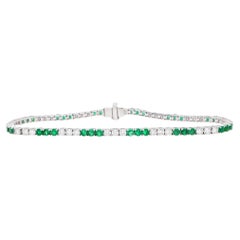 Emeralds and Diamonds Tennis Bracelet Round Cut 3.65 Carats 18K Gold