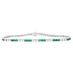 Emeralds and Diamonds Tennis Bracelet Round Cut 3.65 Carats 18K Gold