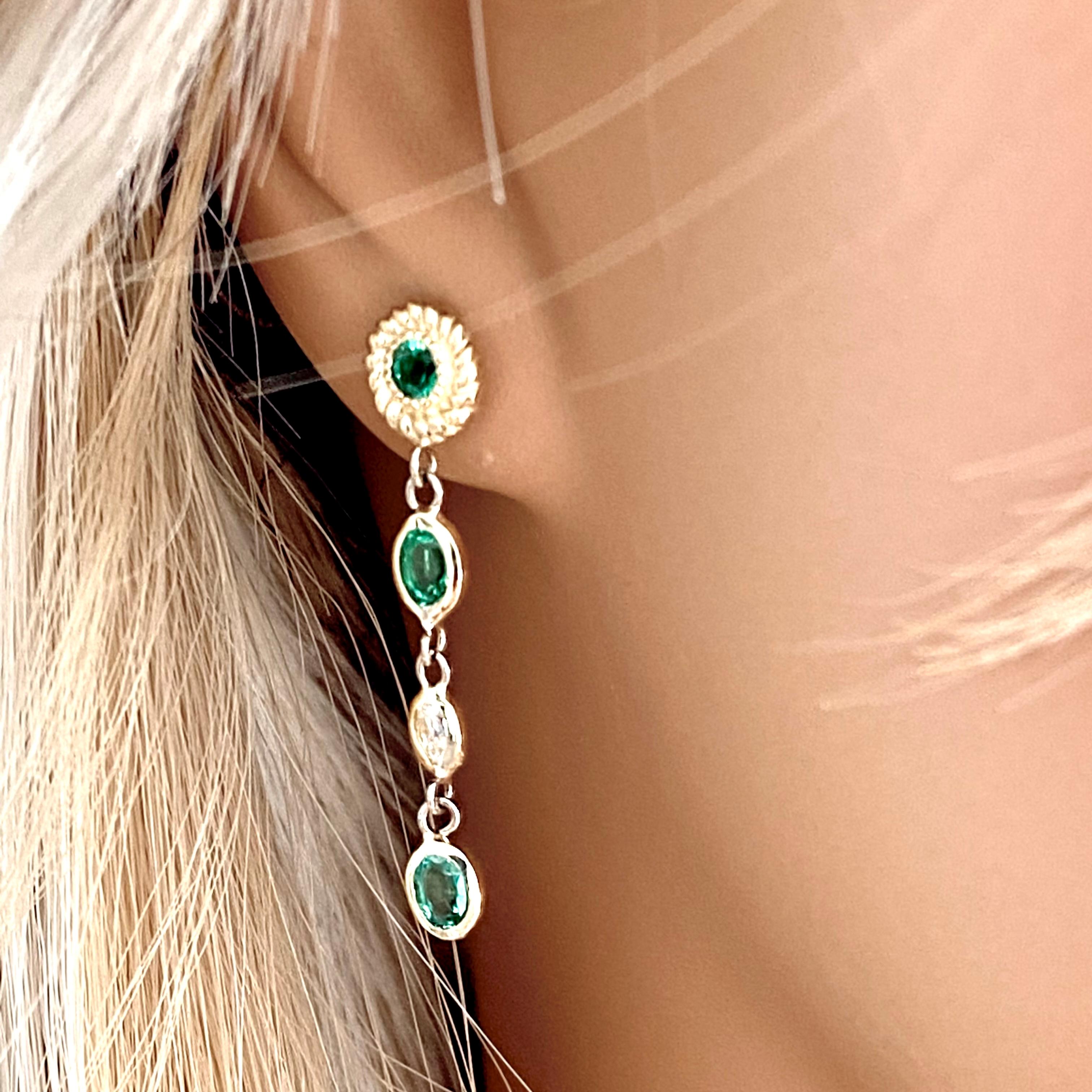 Emeralds and Diamonds Yellow Gold Drop Earrings 2