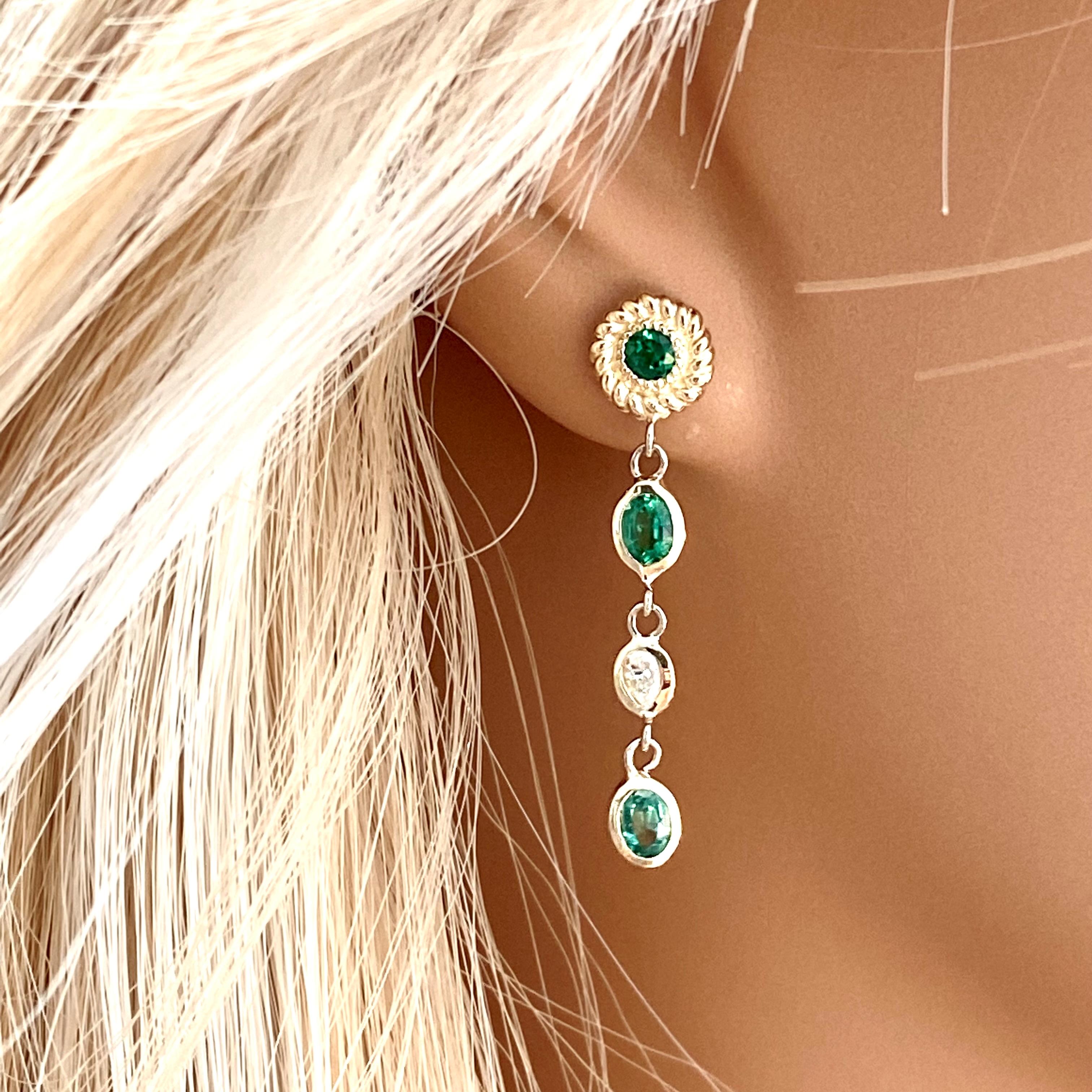 Emeralds and Diamonds Yellow Gold Drop Earrings 3