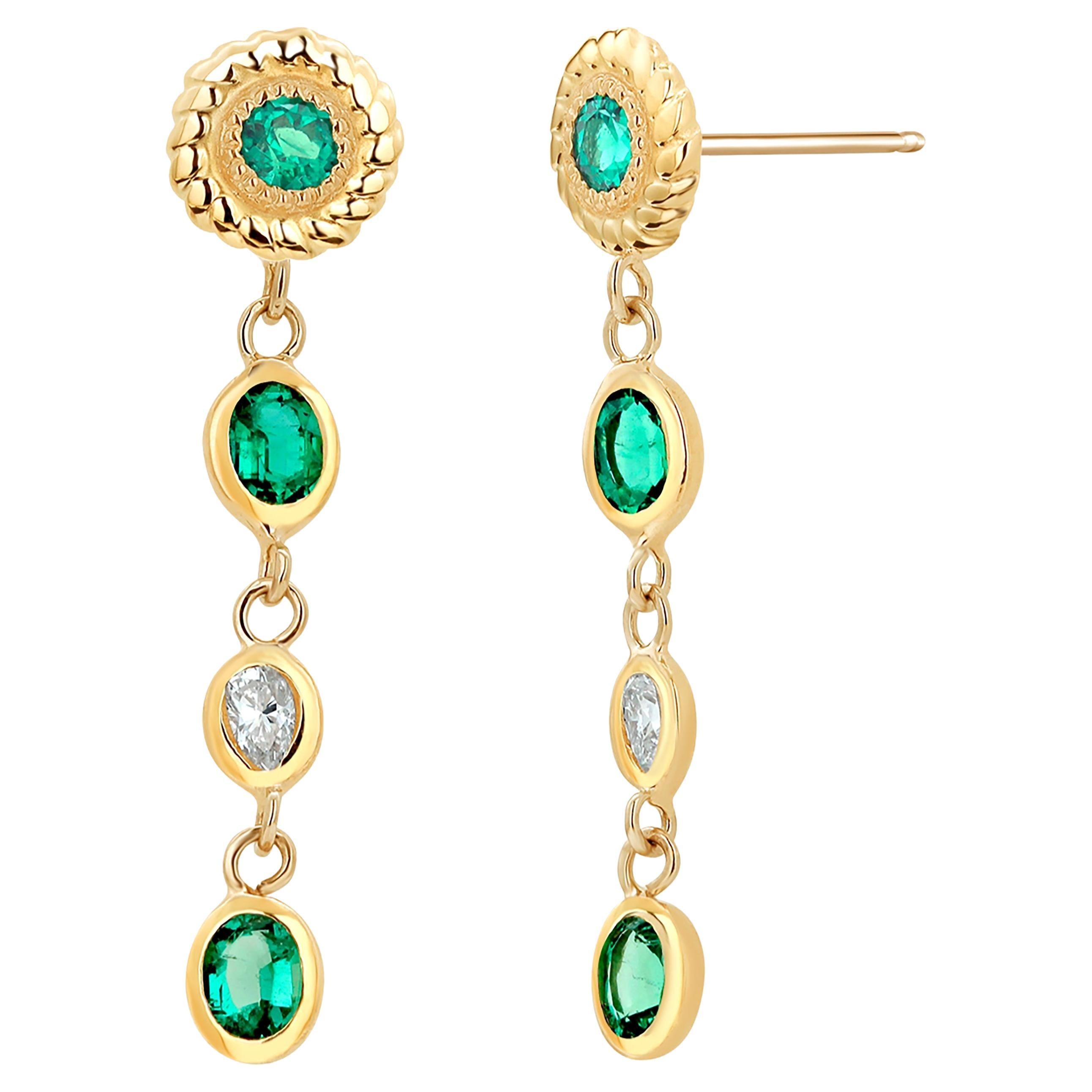 Emeralds and Diamonds Yellow Gold Drop Earrings