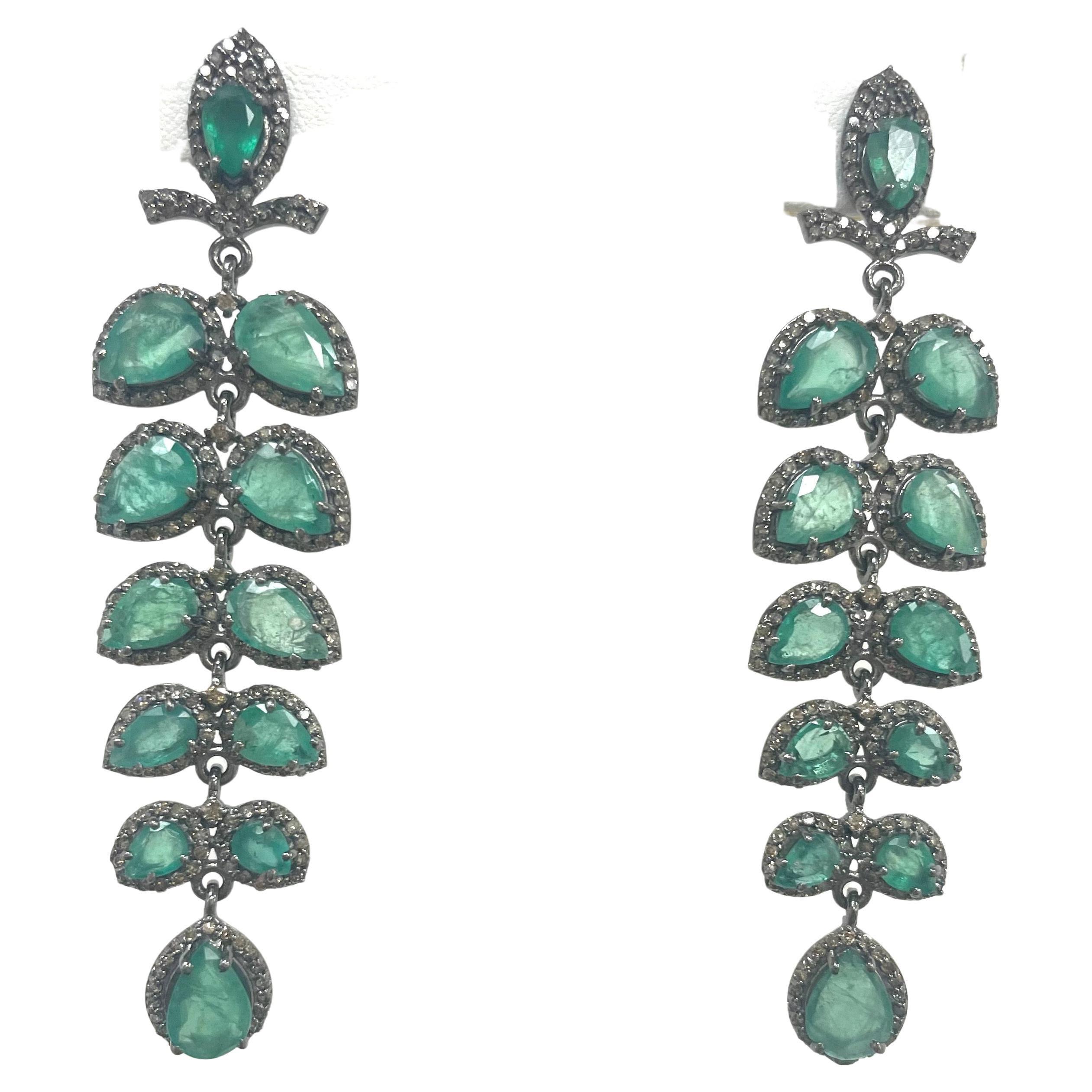 Artisan Emeralds and Pave Diamond Paradizia Earrings For Sale