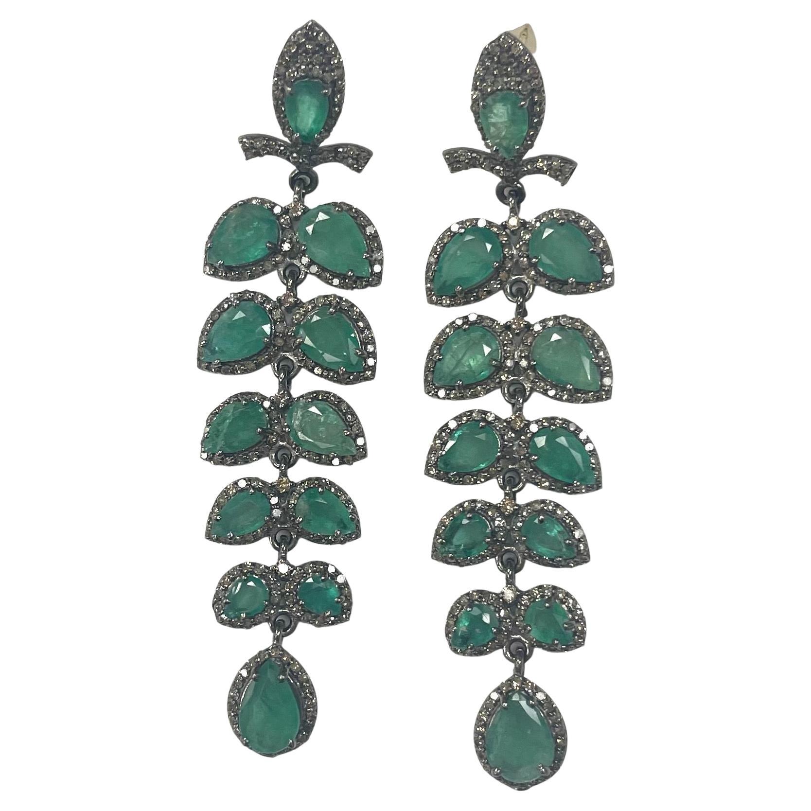 Pear Cut Emeralds and Pave Diamond Paradizia Earrings For Sale