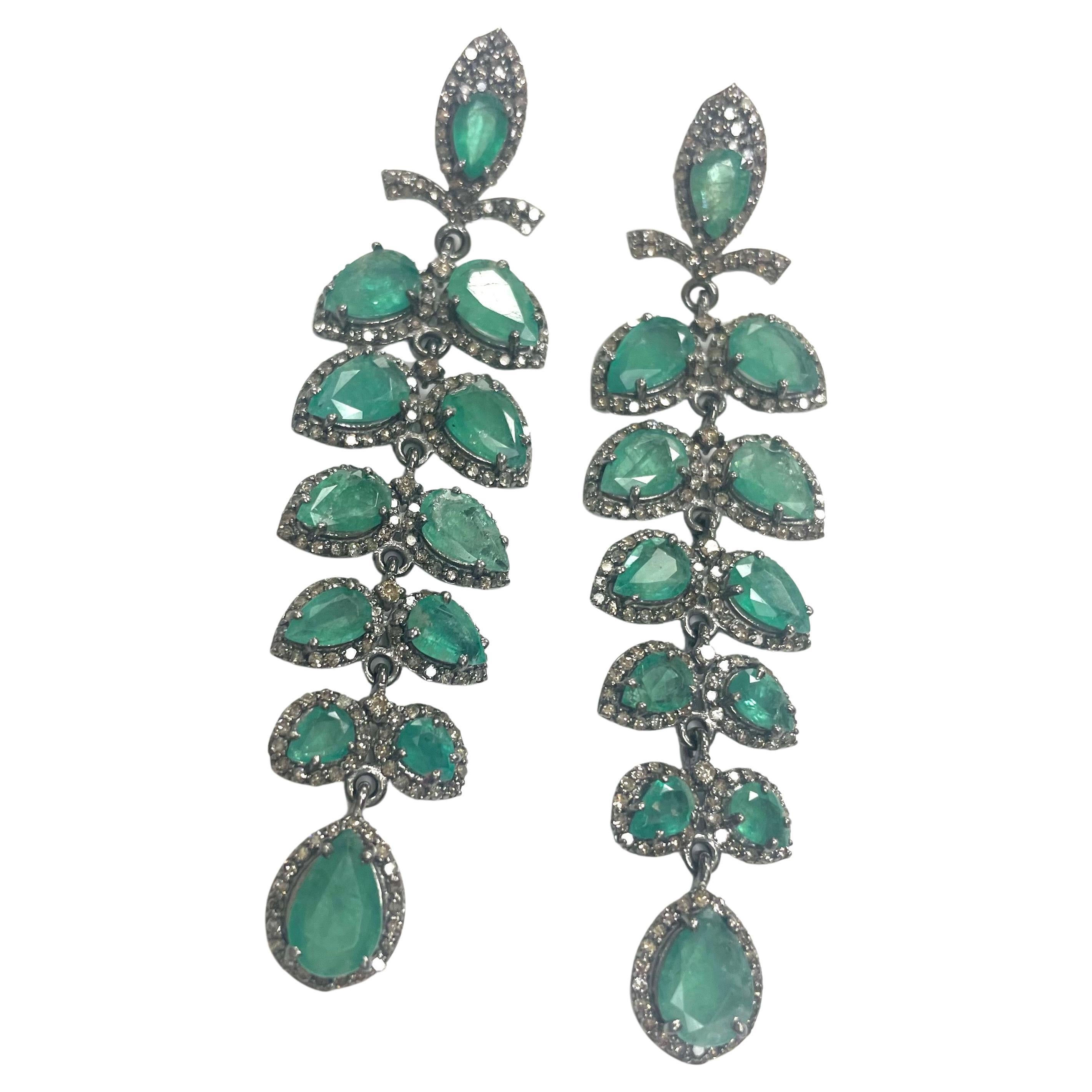 Women's Emeralds and Pave Diamond Paradizia Earrings For Sale
