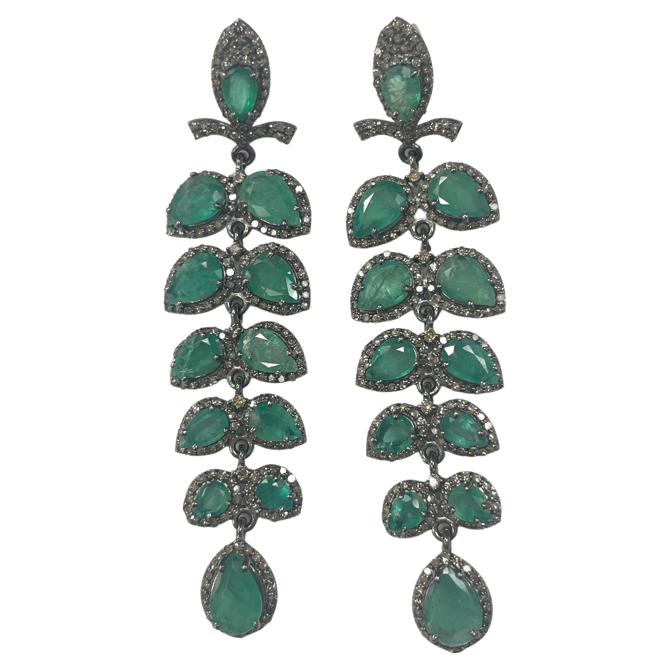 Emeralds and Pave Diamond Paradizia Earrings For Sale