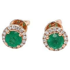 Emeralds and White Diamonds Earrings set in 18K Rose Gold