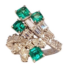 Emeralds and White Diamonds Platinum Ring