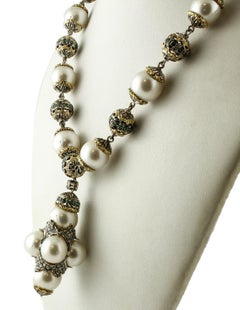 Emeralds Australian Pearls Diamonds Rose Gold and Silver Necklace