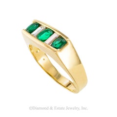 Emeralds Baguette Diamonds Yellow Gold Ring