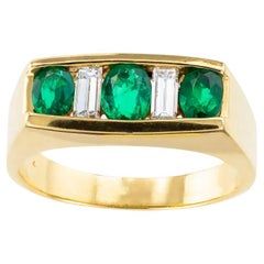 Emeralds Baguette Diamonds Yellow Gold Ring