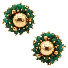 EMERALDS CLUSTERS Clips-On Earrings In 18Kt Yellow Gold With Emeralds Beads