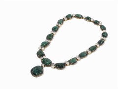 Halskette mit Anhänger mit Smaragden, Diamanten und Rosen, Silber vergoldet