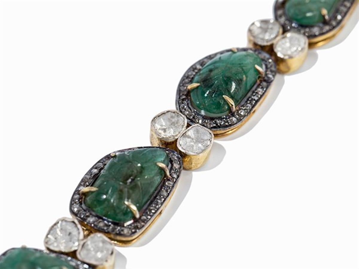 Mixed Cut  Emeralds Diamond Roses Silver-Gilt Necklace Pendant  For Sale