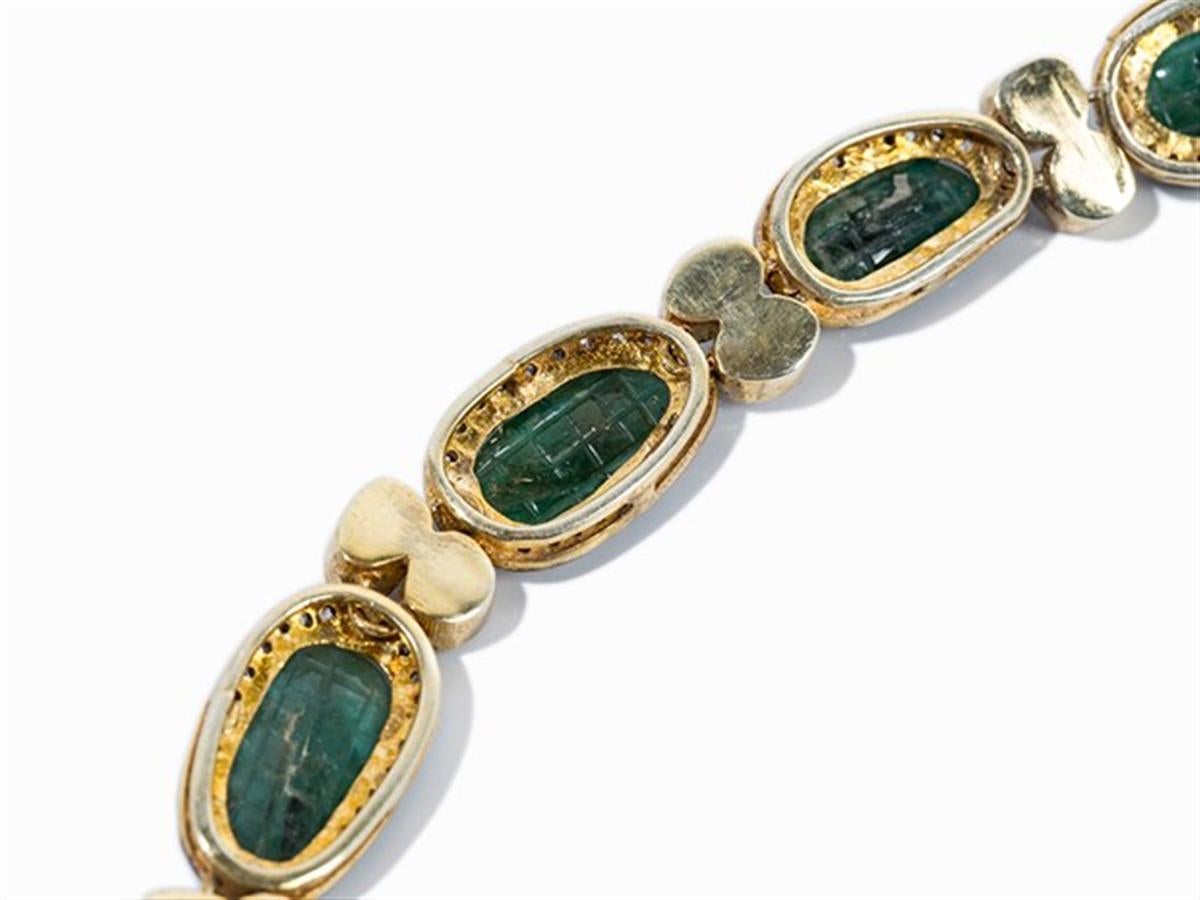 Women's  Emeralds Diamond Roses Silver-Gilt Necklace Pendant  For Sale