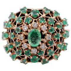 Esmeraldas, Diamantes, Anillo de Oro Rosa de 14 Kilates