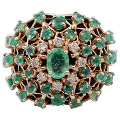 Emeralds, Diamonds, 14 Karat Rose Gold Ring