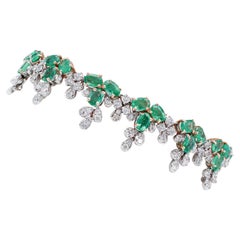 Esmeraldas, Diamantes, Pulsera de Oro Blanco y Rosa de 14 Kilates