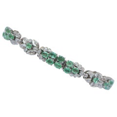 Esmeraldas, Diamantes, Pulsera de Oro Blanco de 14 Kilates.